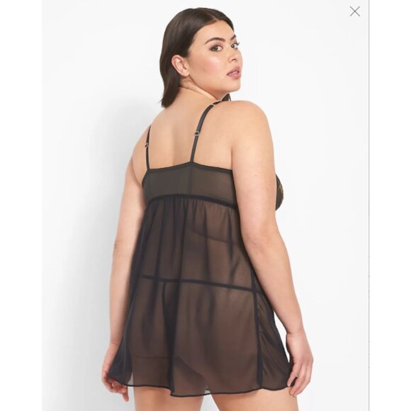 NWT Cacique Embroidered Black & Gold Babydoll 22/24Two Pieces Sheer Sexy Straps - Picture 2 of 11